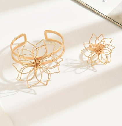 Boho Gold Flower Ring & Bracelet | Beach Festival Jewelry