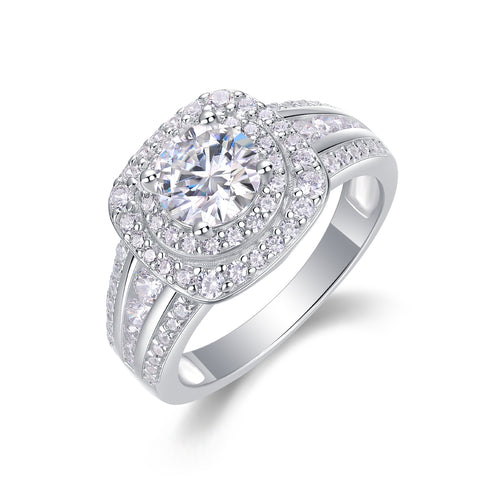 925 Sterling Silver Double Halo Engagement Ring for Women – Cushion Cut Luxury Statement Ring | Elegant Bridal Jewelry