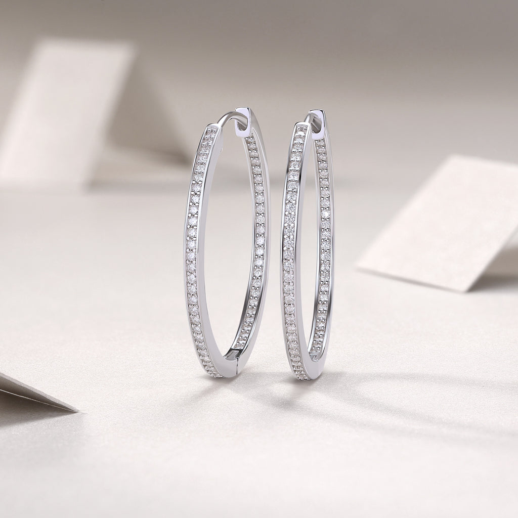 925 Sterling Silver Large Hoop Earrings for Women – Pave Diamond Look Hoops | Elegant Statement Jewelry