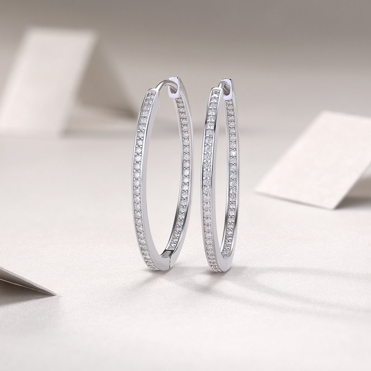 925 Sterling Silver Large Hoop Earrings for Women – Pave Diamond Look Hoops | Elegant Statement Jewelry