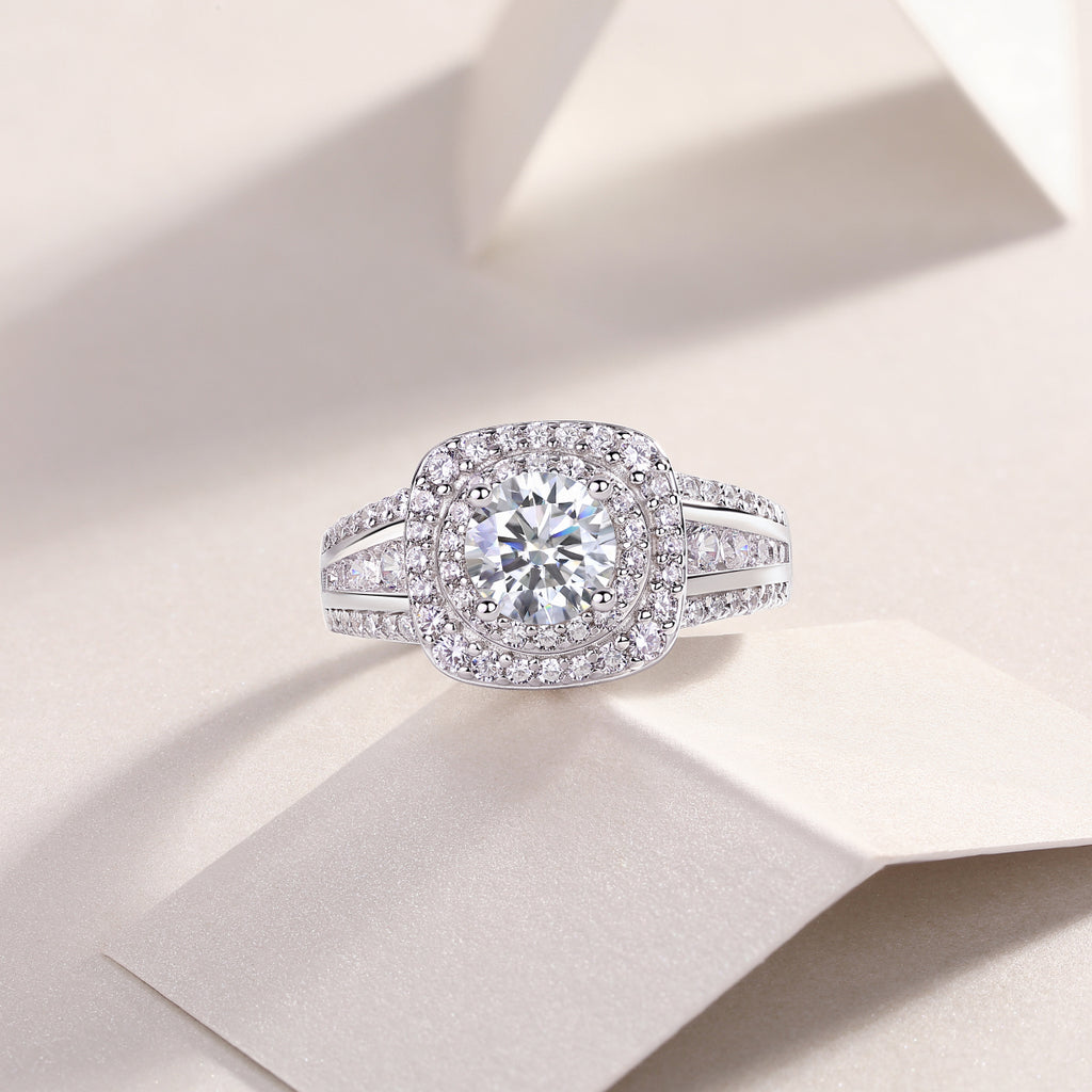 925 Sterling Silver Double Halo Engagement Ring for Women – Cushion Cut Luxury Statement Ring | Elegant Bridal Jewelry