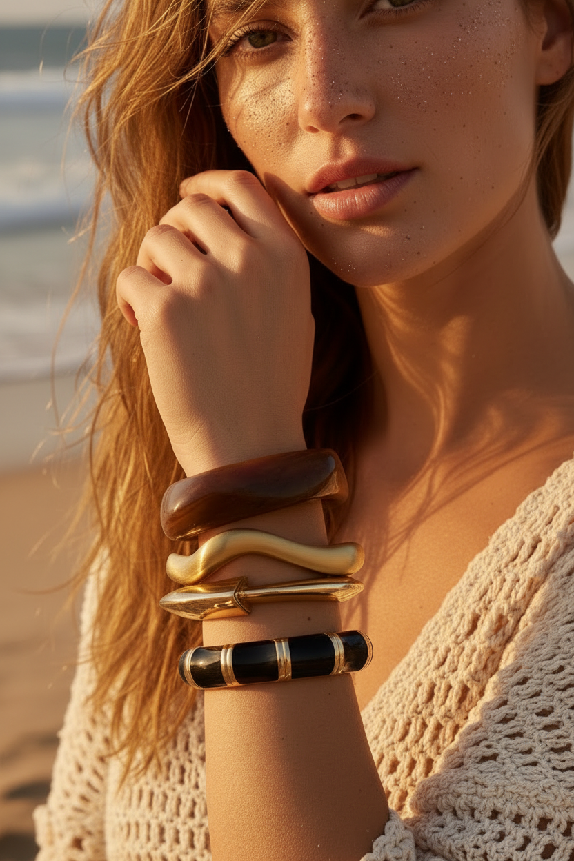 Bold Statement Bracelet for Women – Boho Chunky Bangle | Gold, Black & Brown