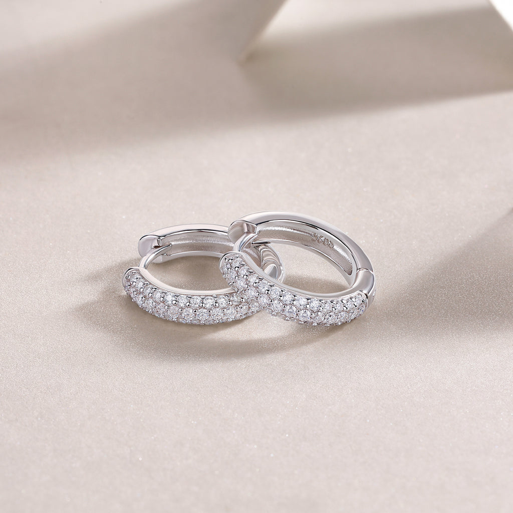 925 Sterling Silver Pave Hoop Earrings for Women – Sparkling CZ Huggie Hoops | Luxury Minimal Jewelry