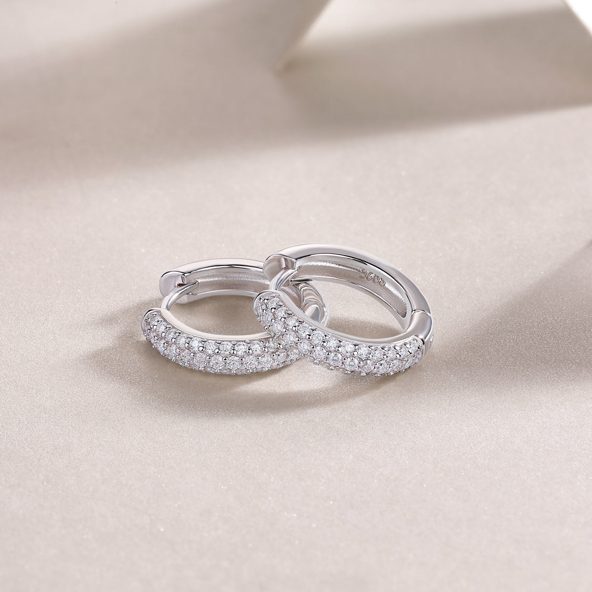 925 Sterling Silver Pave Hoop Earrings for Women – Sparkling CZ Huggie Hoops | Luxury Minimal Jewelry