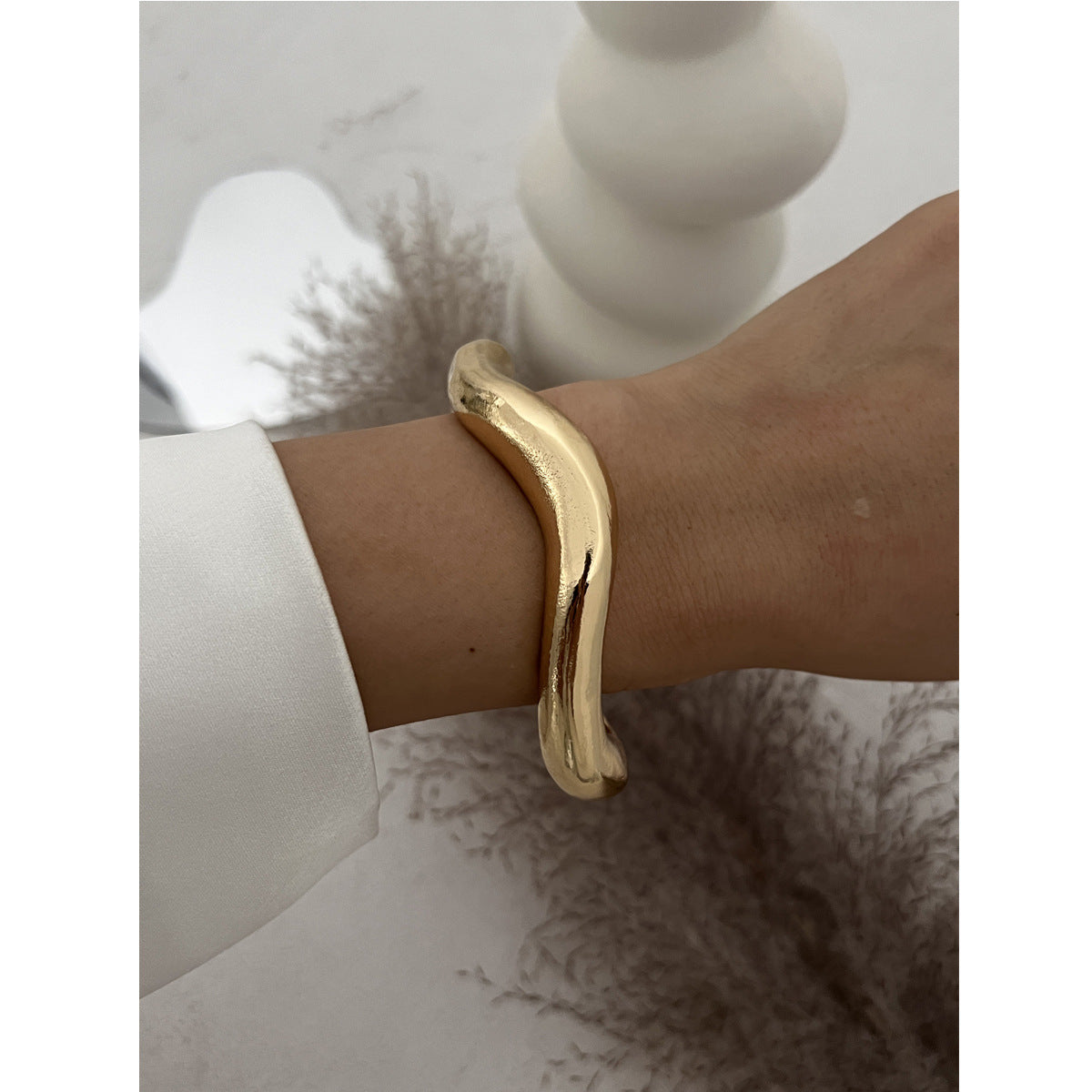 Wide Geometric Cuff Bracelet | Glossy Statement | Luvia