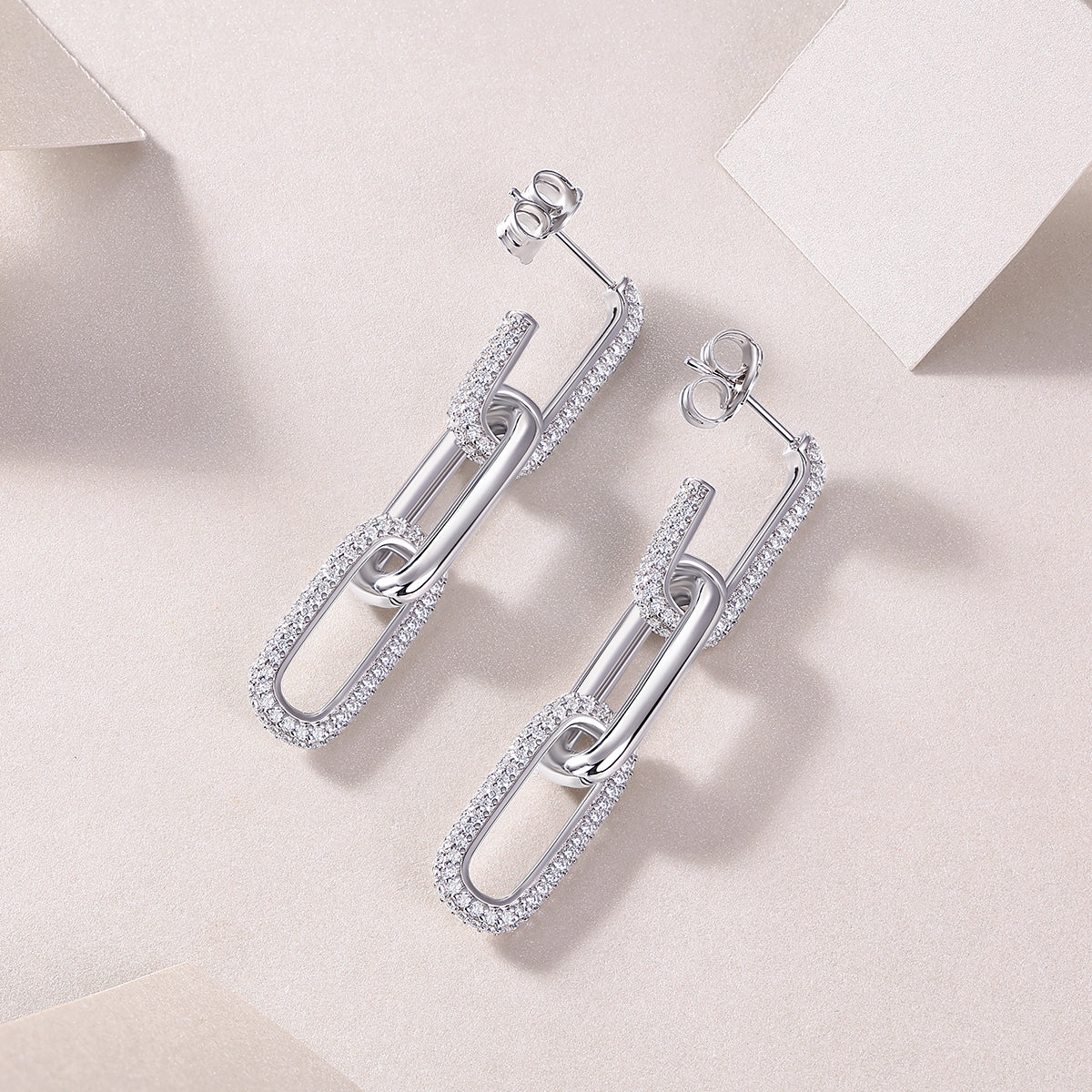 925 Sterling Silver Link Drop Earrings for Women – Pavé Chain Design | Modern Luxury Dangle Earrings