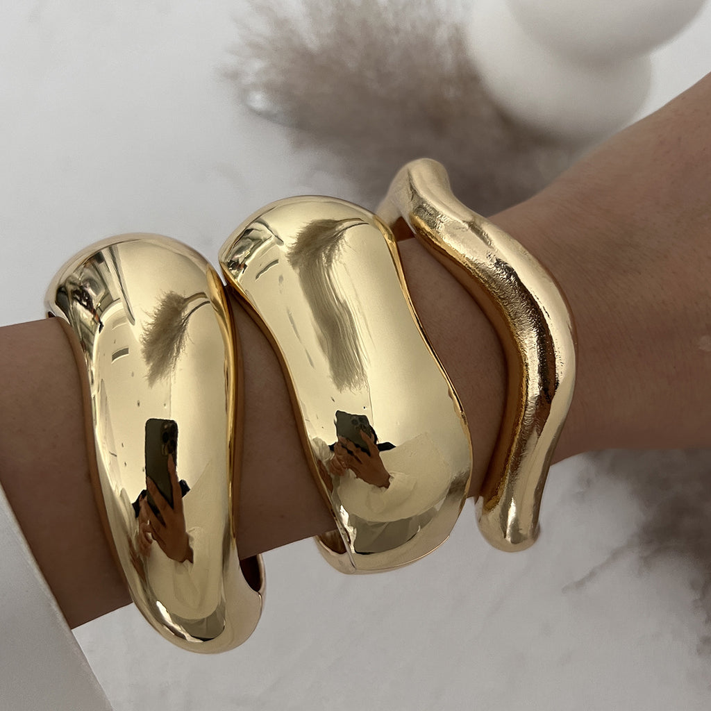 Wide Geometric Cuff Bracelet | Glossy Statement | Luvia