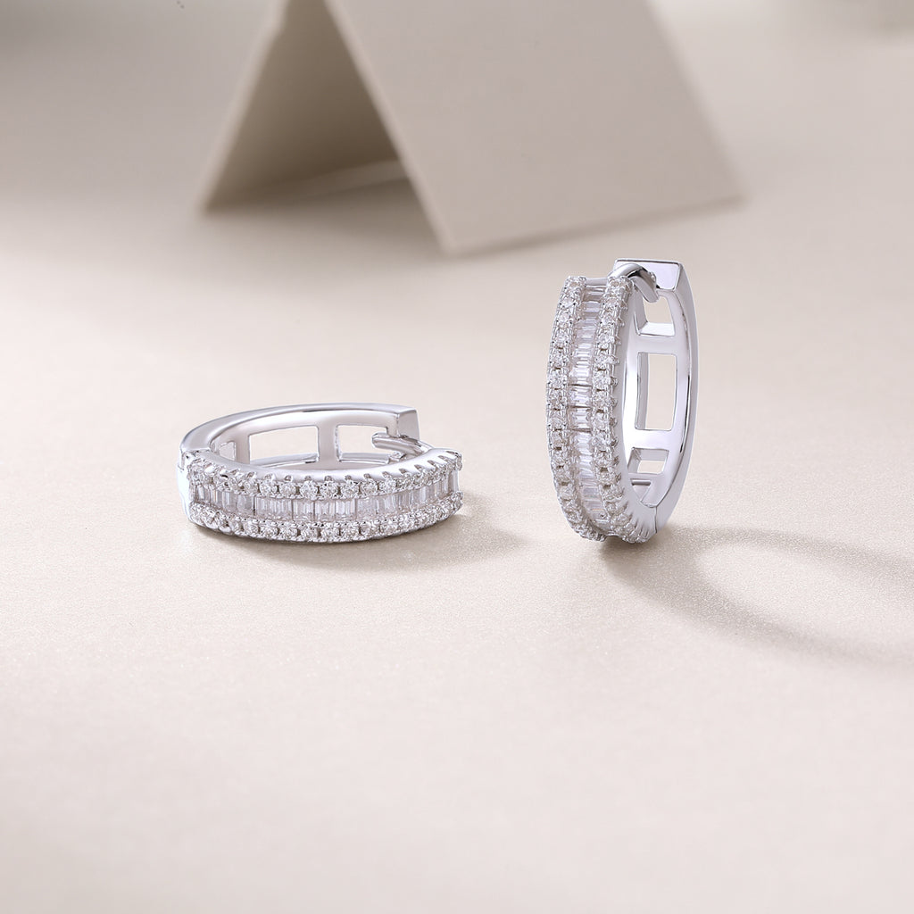 Diamond Hoop Earrings for Women | Luxury Silver Huggie Earrings