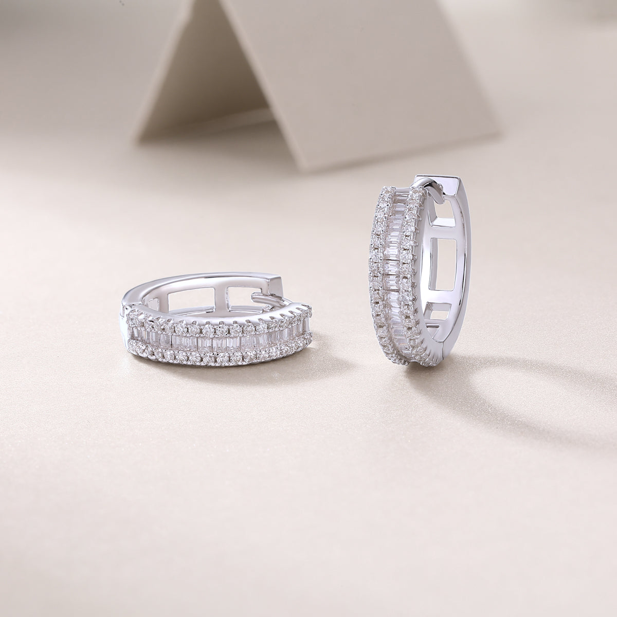 Diamond Hoop Earrings for Women | Luxury Silver Huggie Earrings