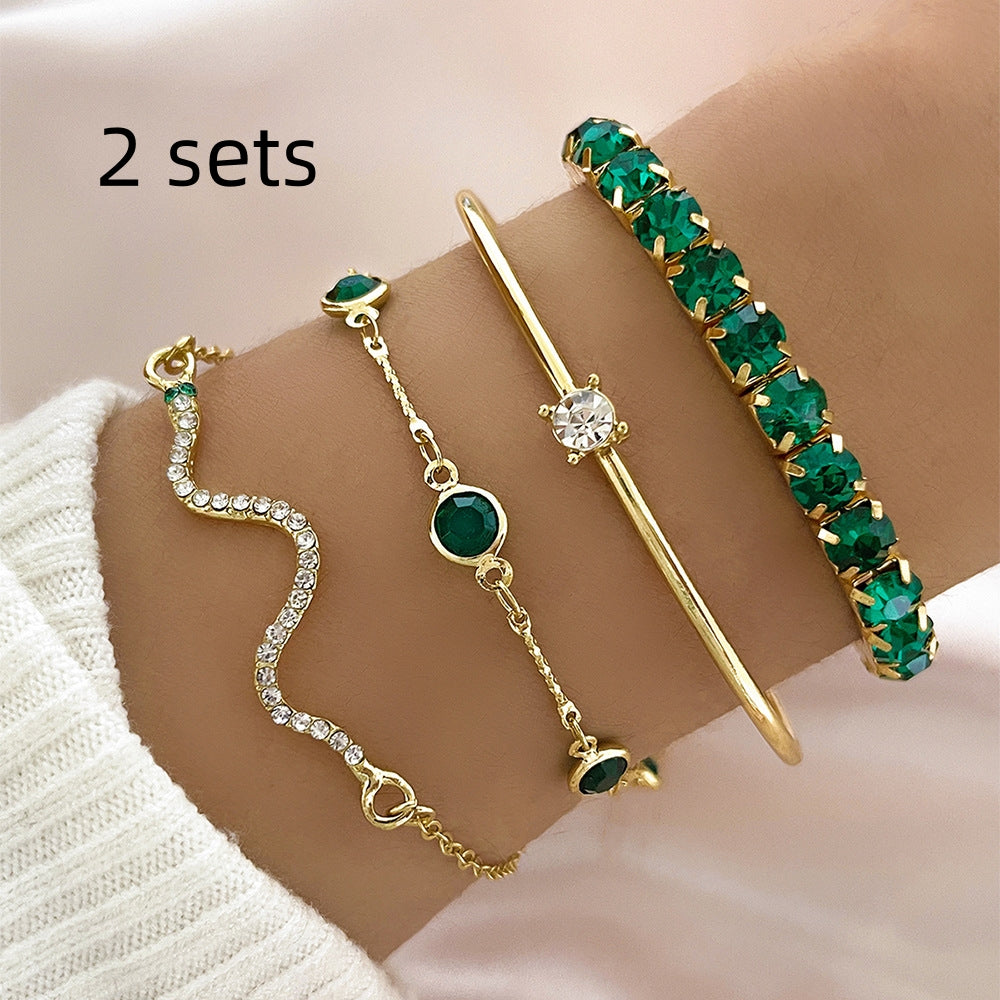 Emerald Gold Bracelet Stack – Elegant Minimal Luxury Jewelry for Women