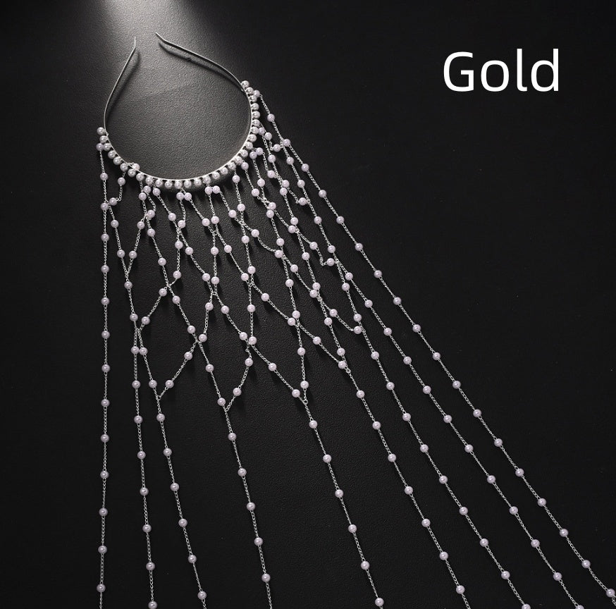 Luxury Pearl Chain Headpiece for Women – Statement Hair Jewelry | Elegant Bridal