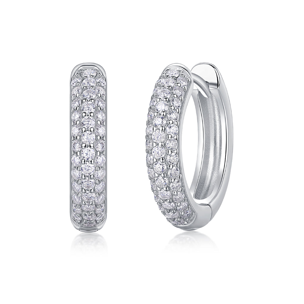 925 Sterling Silver Pave Hoop Earrings for Women – Sparkling CZ Huggie Hoops | Luxury Minimal Jewelry