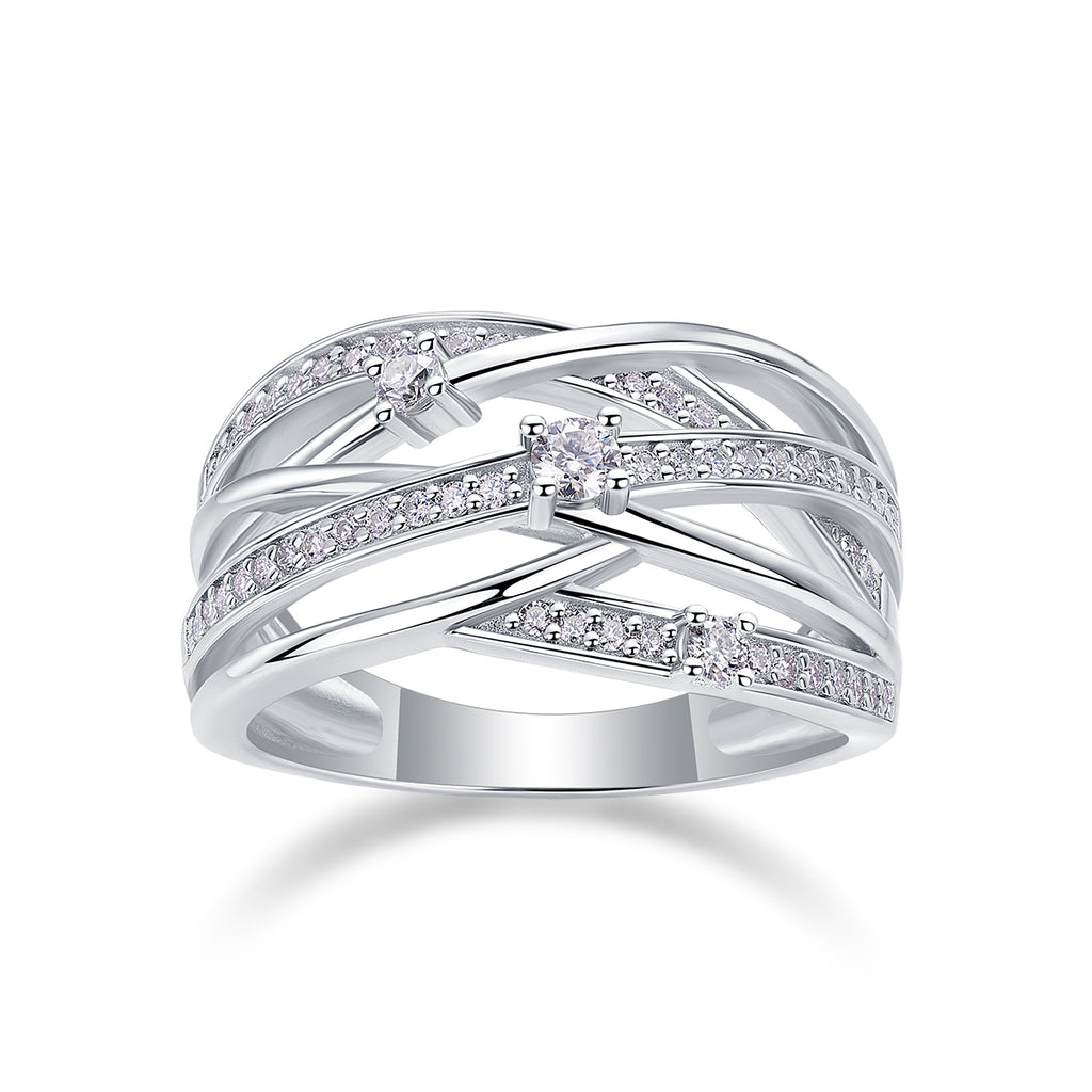 925 Sterling Silver Multi Band Ring for Women – Twisted Pave Statement Ring | Modern Luxury Jewelry