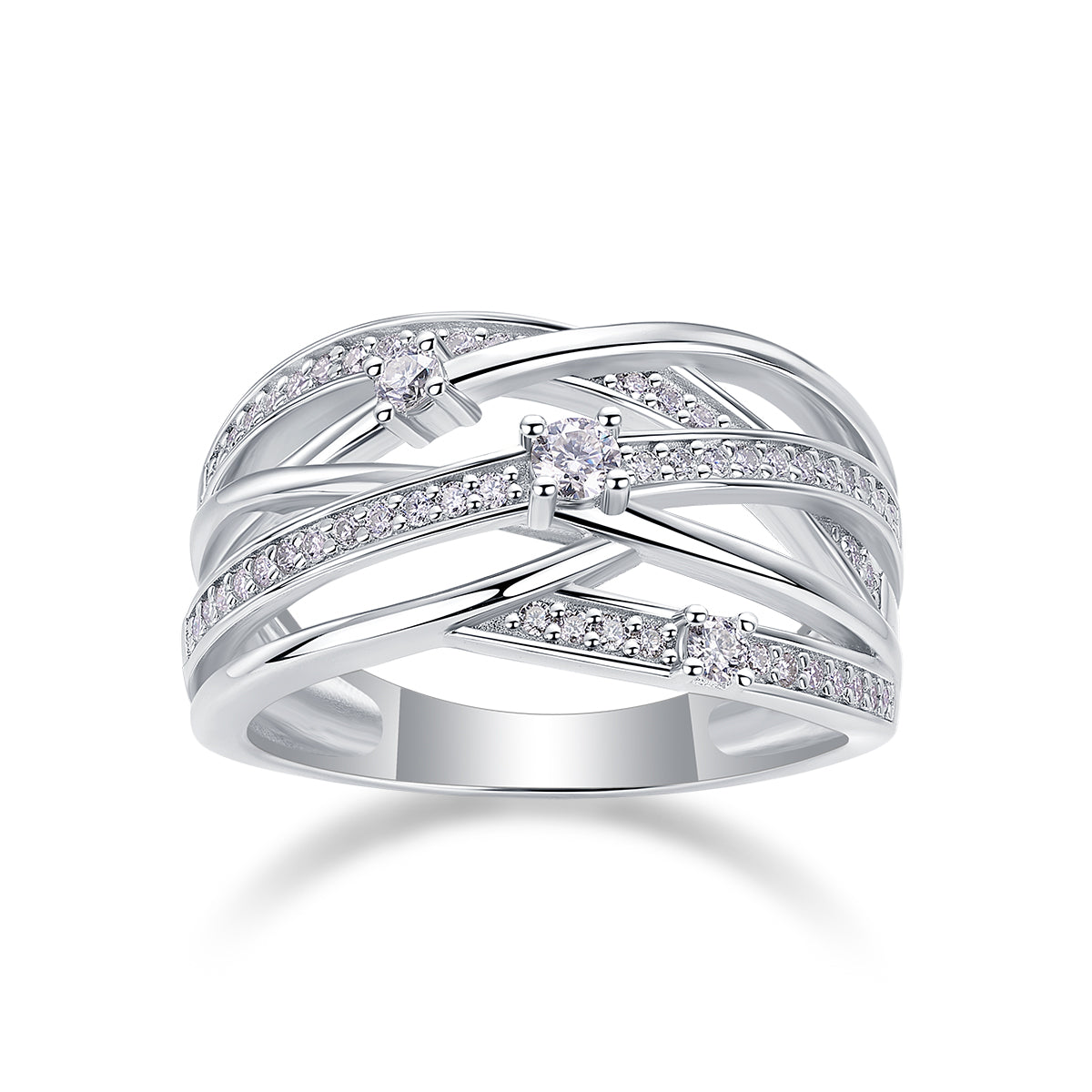 925 Sterling Silver Multi Band Ring for Women – Twisted Pave Statement Ring | Modern Luxury Jewelry