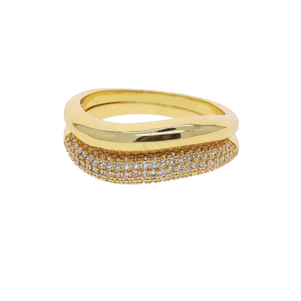 Gold Chain Ring Set for Women – Crystal Zircon Tassel Double Finger Ring