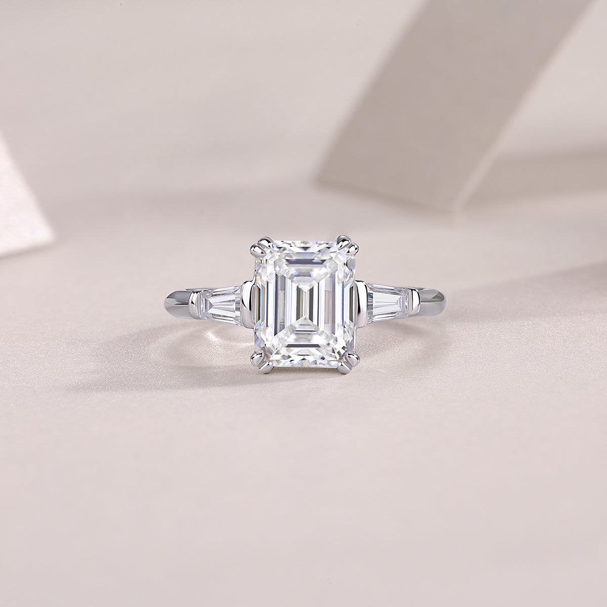 925 Sterling Silver Emerald Cut Engagement Ring for Women – Three Stone Design | Elegant Statement Ring