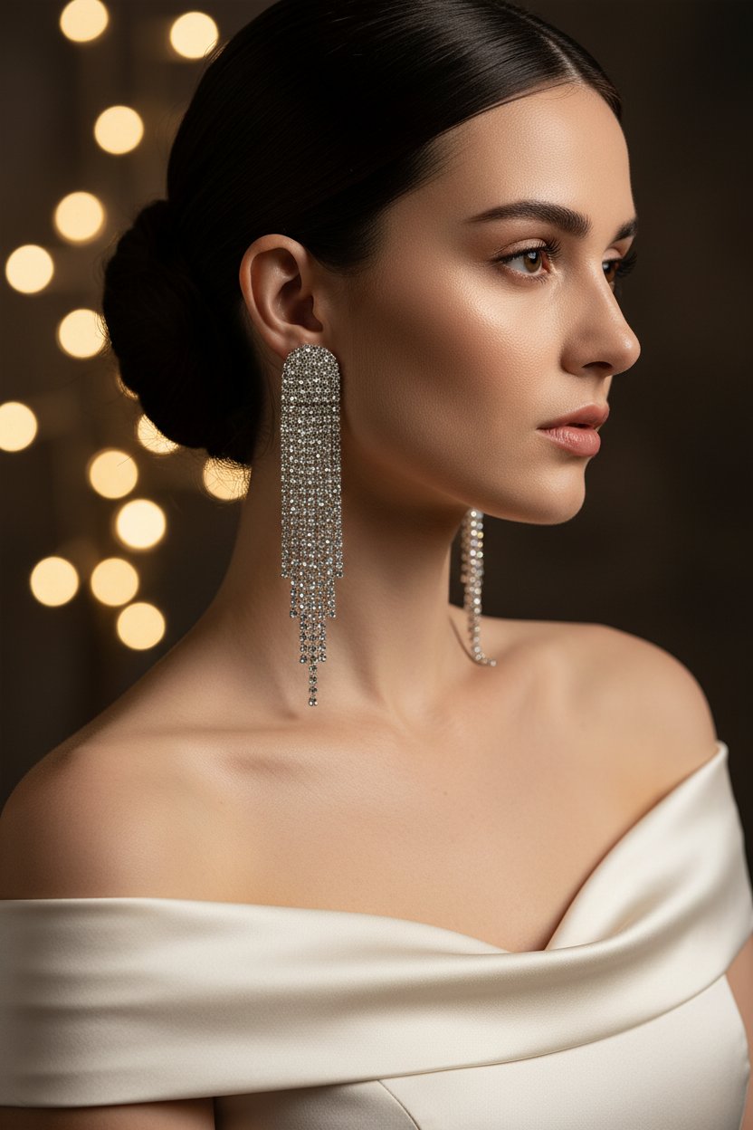 Luxury Crystal Tassel Drop Earrings | Long Rhinestone Fringe | Gold Silver & Multicolor