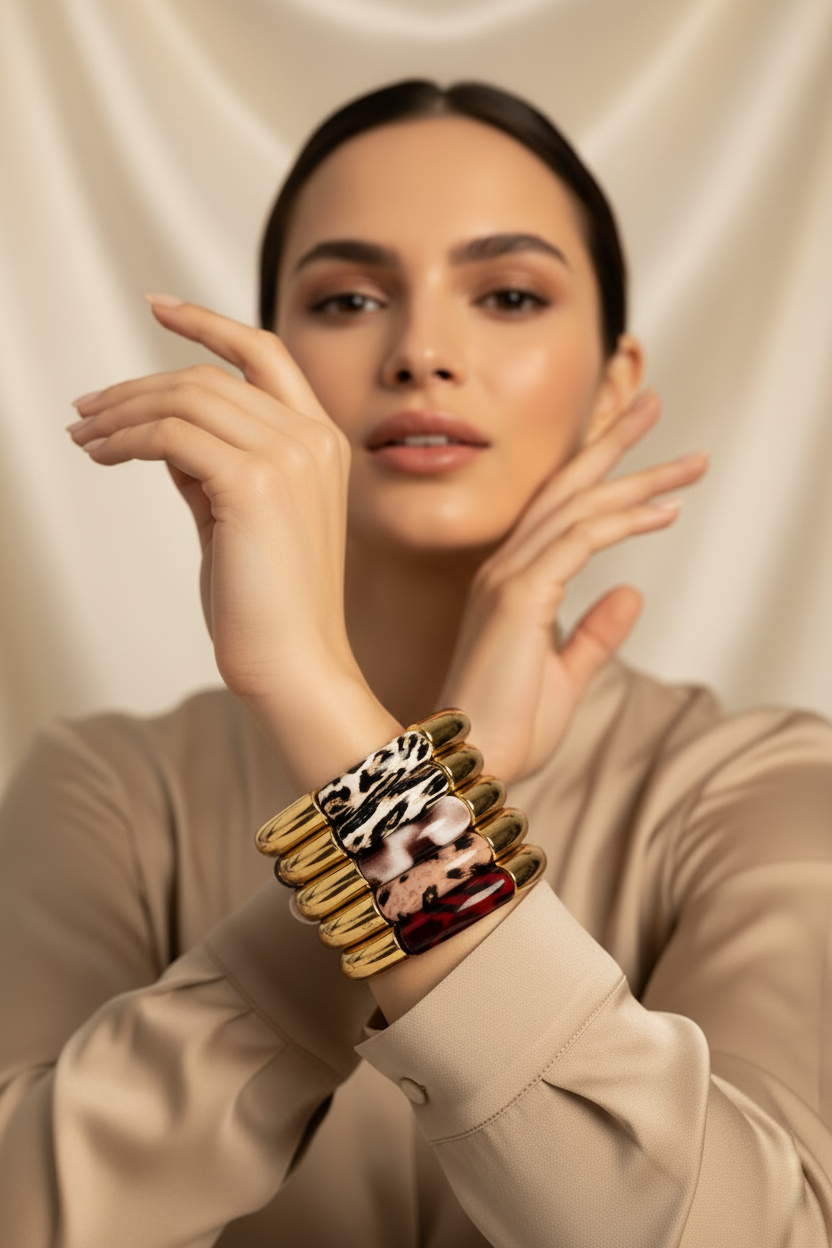 Gold & Animal Print Resin Bangle Bracelet – Stacked Luxury