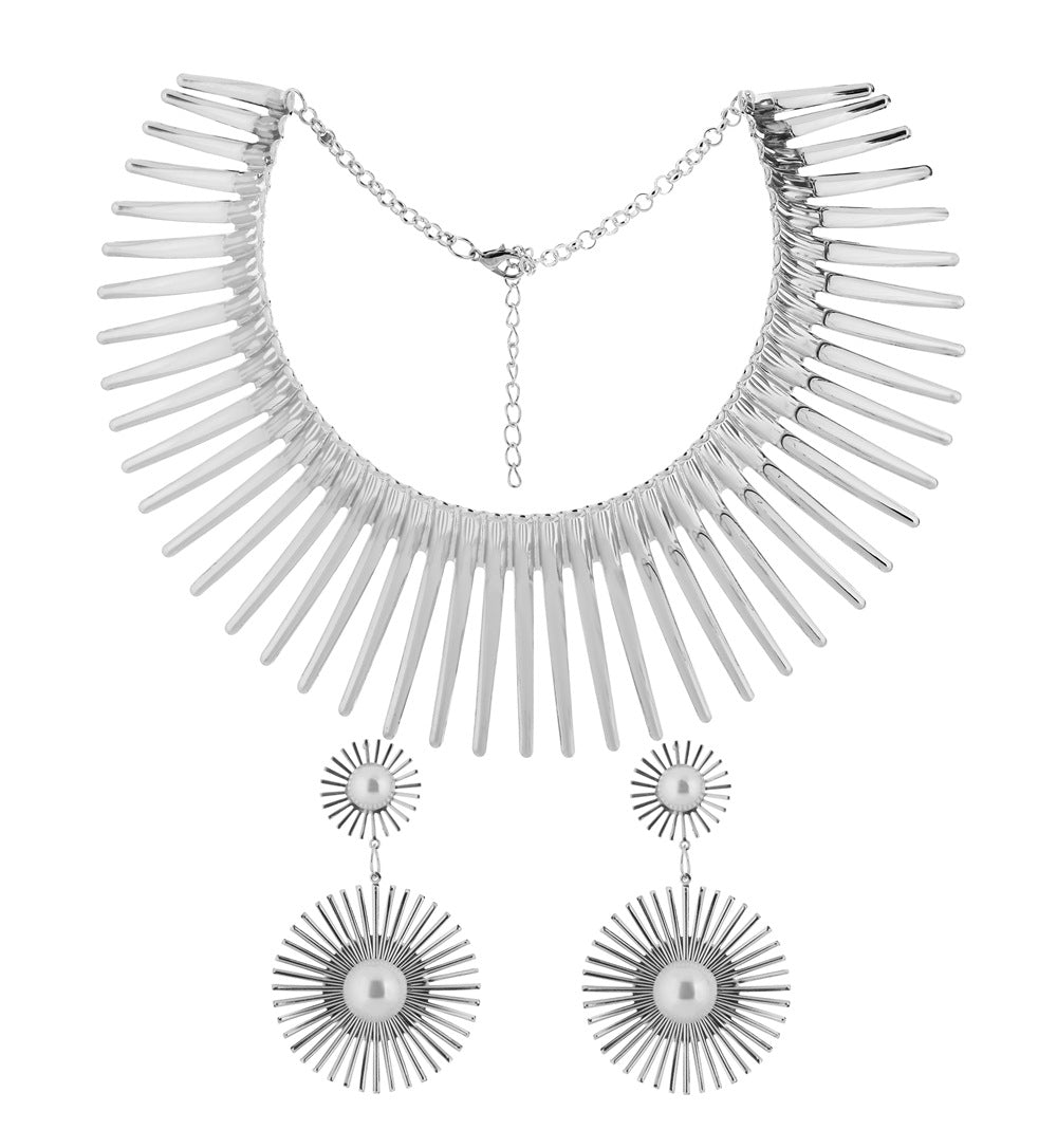 Flower Sun Collar & Earring Set | Gold & Silver | Luvia