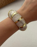 Luxury Minimal Jewelry Set – Elegant Ivory Bangles & Statement-Free Chic Look | Luvia Style