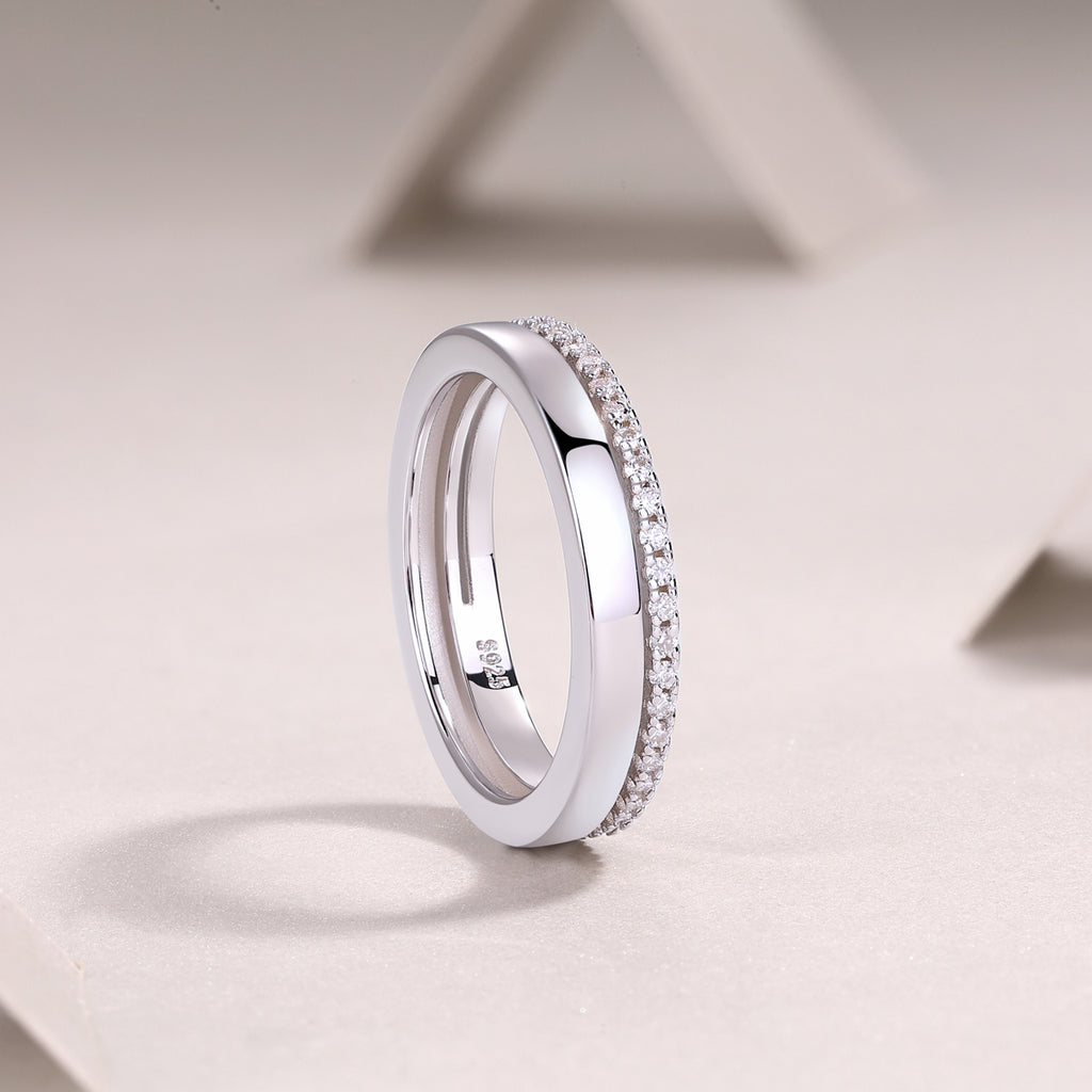 925 Sterling Silver Pave Band Ring for Women – Minimalist Diamond Look Stackable Ring | Elegant Everyday Jewelry