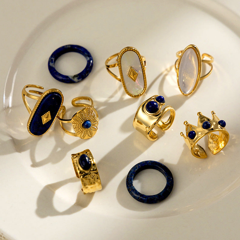 Luxury Gold Statement Rings Set – Lapis Lazuli & Mother of Pearl Jewelry | Luvia