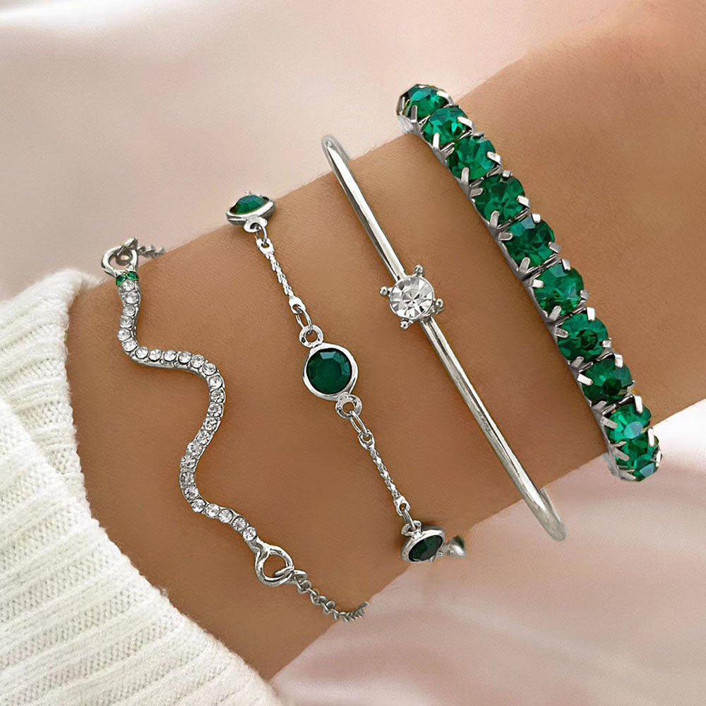 Emerald Gold Bracelet Stack – Elegant Minimal Luxury Jewelry for Women
