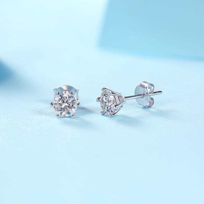 Classic Six-Prong Moissanite Stud Earrings | S925 Silver