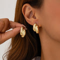 Gold Geometric Statement Earrings | Glossy Pleated Metal | Luvia