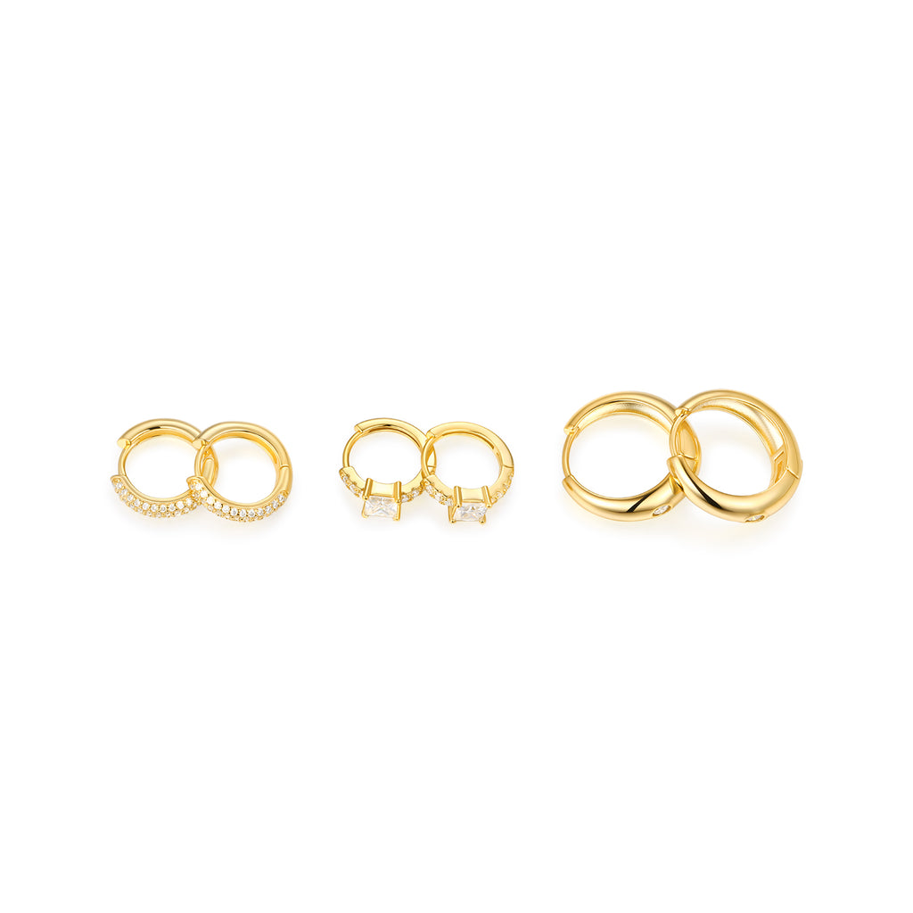 Moissanite Earring Set – Gold Hoop, Huggie & Ear Cuff | S925 Silver | GRA Certified