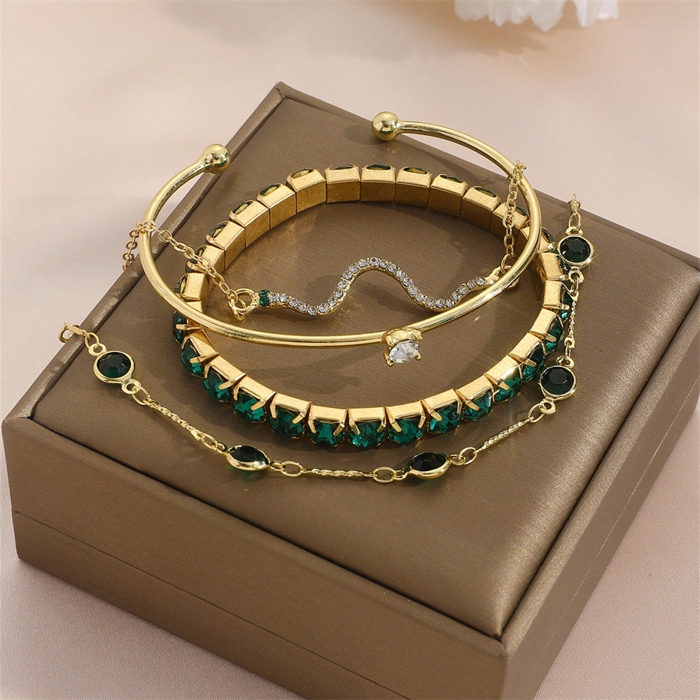 Emerald Gold Bracelet Stack – Elegant Minimal Luxury Jewelry for Women