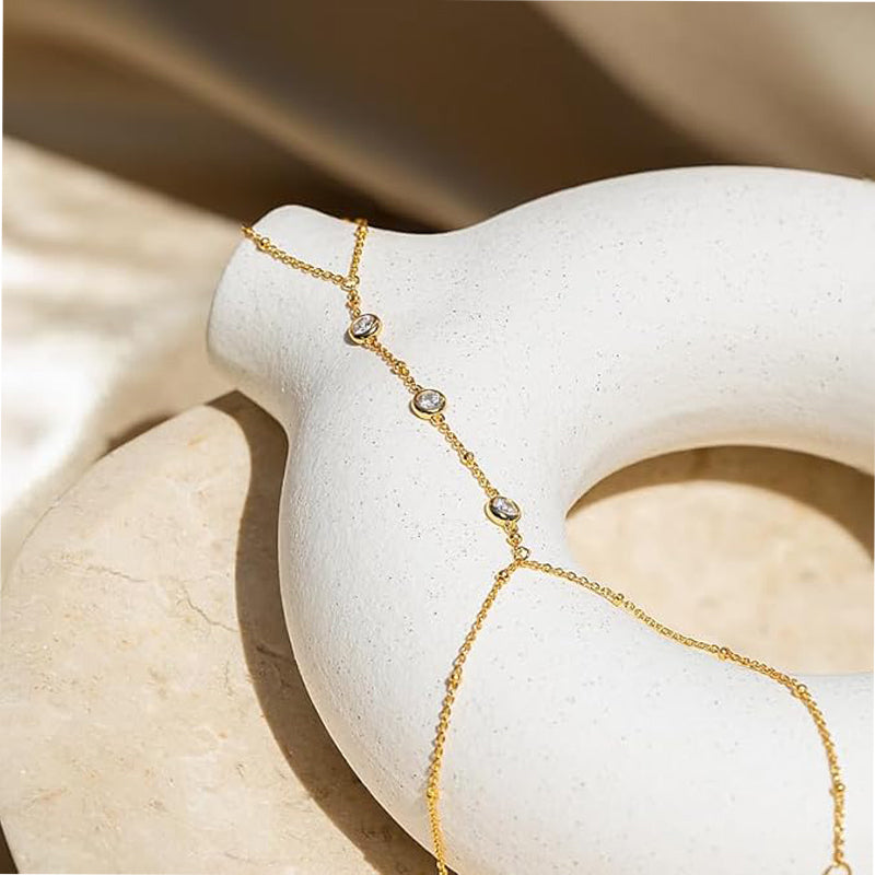 Bohemian Hand Chain Bracelet | Gold Bead Ring Design