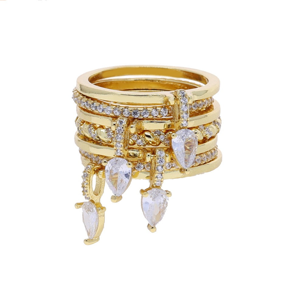 Gold Chain Ring Set for Women – Crystal Zircon Tassel Double Finger Ring