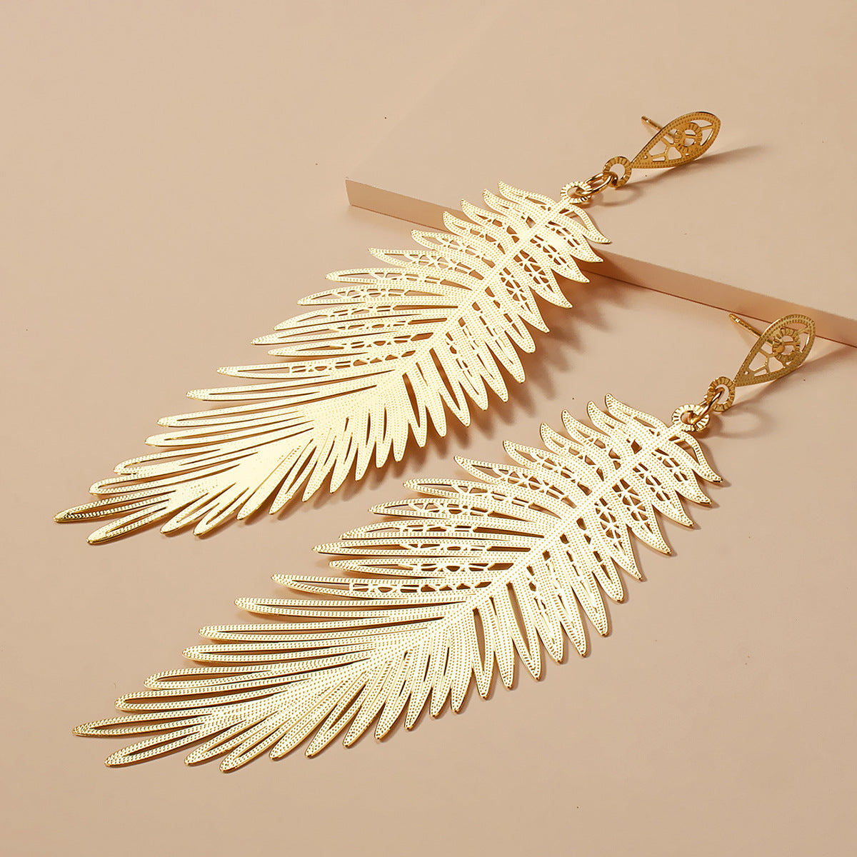 Oversized Gold Palm Leaf Drop Earrings for Women | Hollow Filigree Statement Earrings