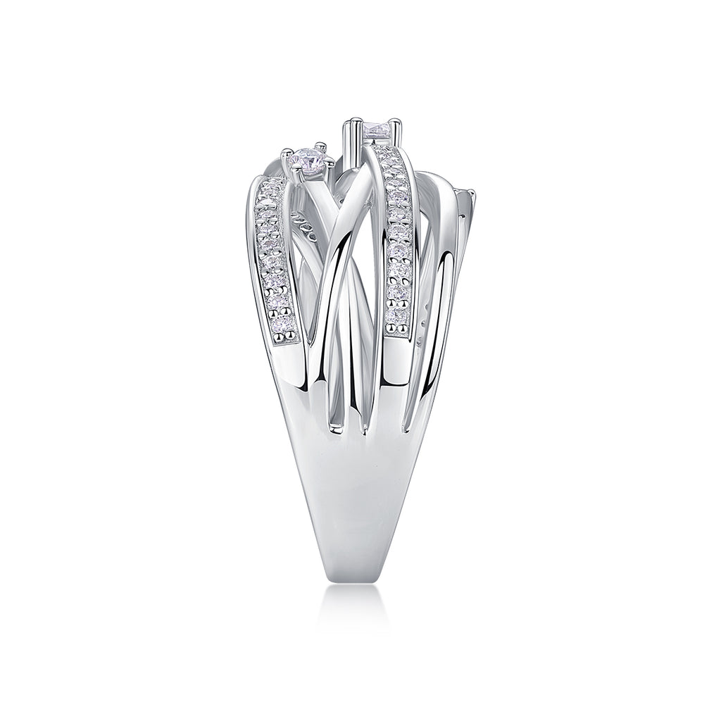 925 Sterling Silver Multi Band Ring for Women – Twisted Pave Statement Ring | Modern Luxury Jewelry