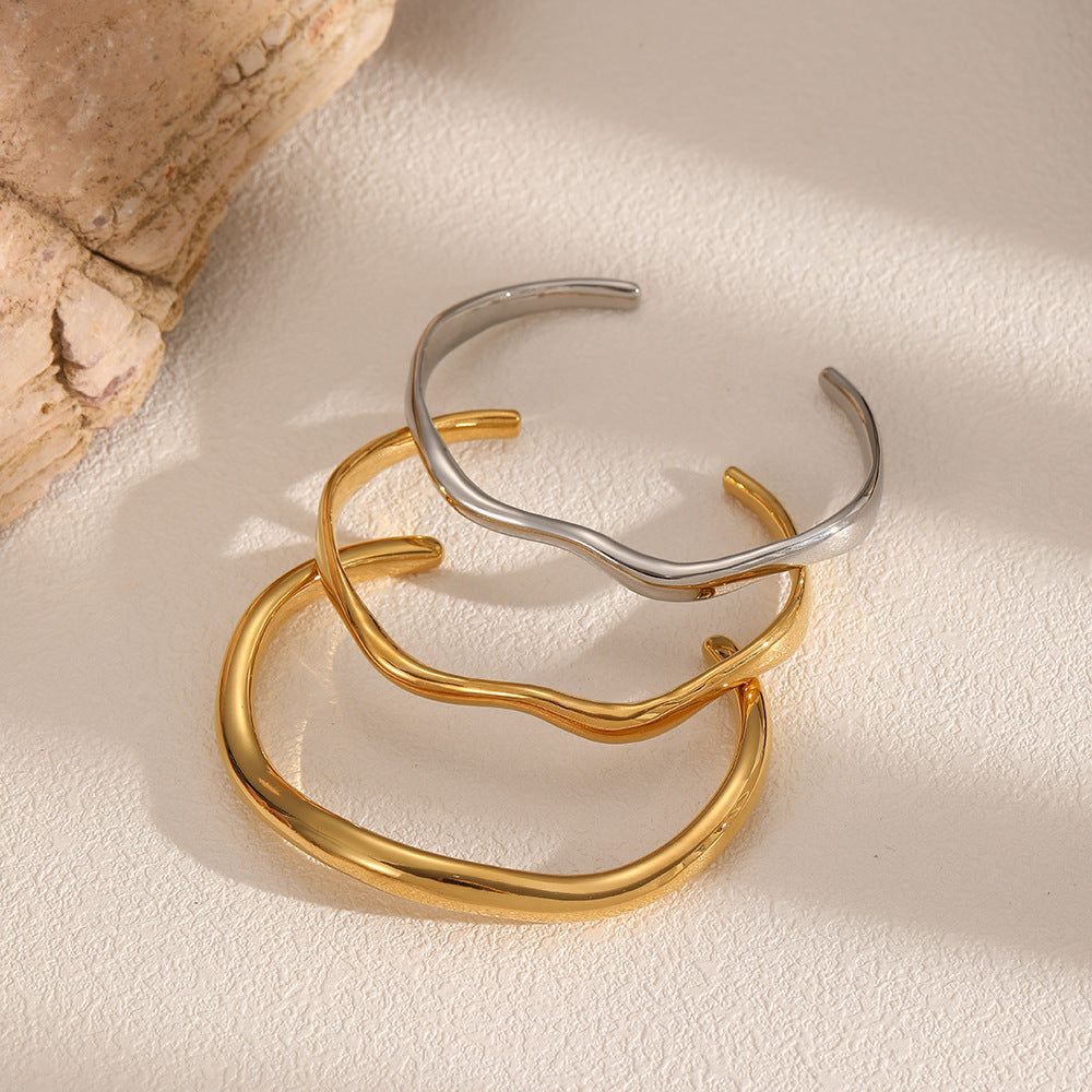 Minimalist Wave Cuff Bracelet – Gold & Silver Open Bangle Set for Women