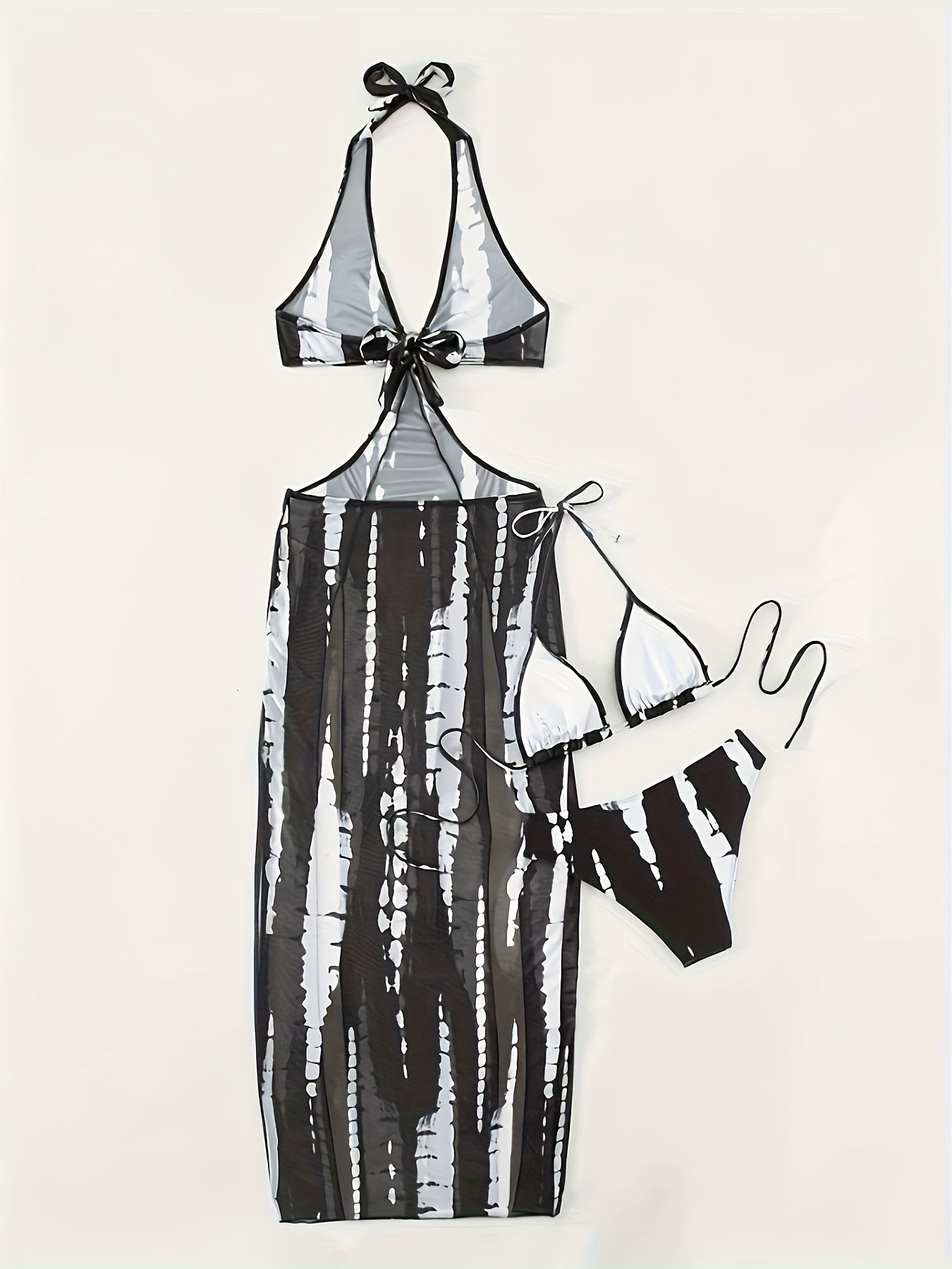 Monochrome Magic: Black & White Pareo & Bikini Set