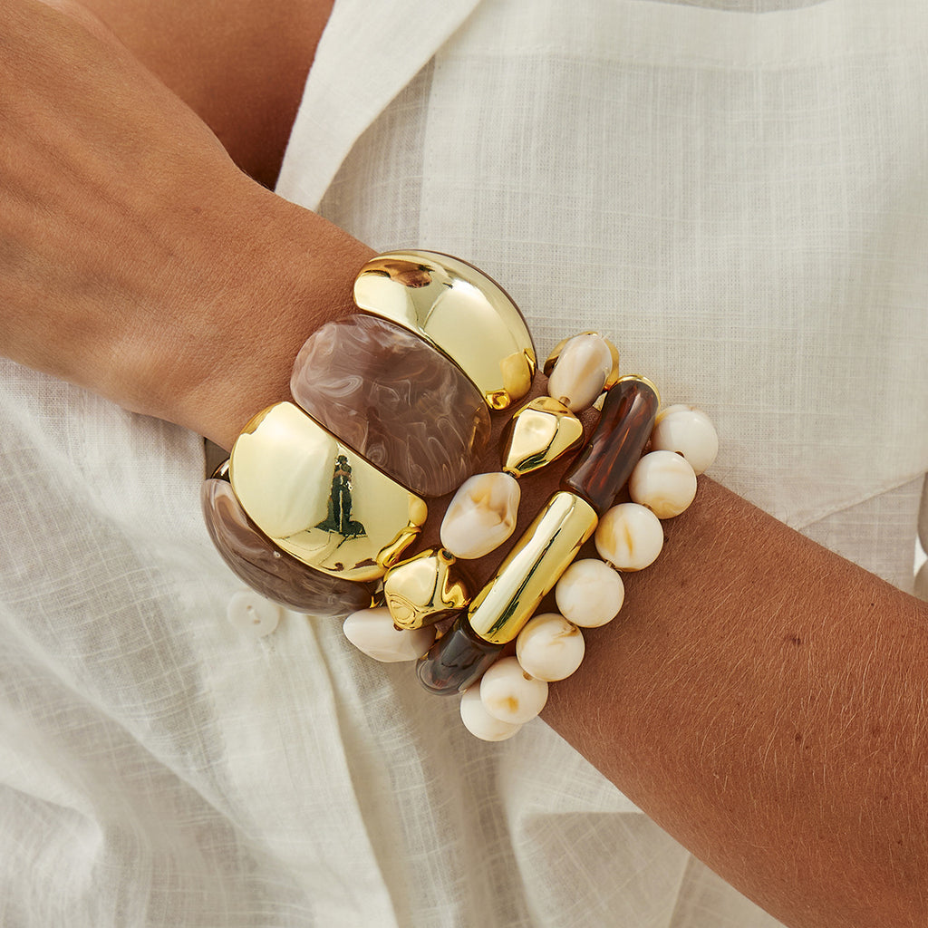 Luxury Statement Bracelet Stack – Gold Chunky & Natural Stone Beaded Set for Women