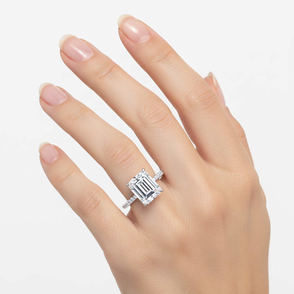 925 Sterling Silver Emerald Cut Engagement Ring for Women – Large Statement Diamond Look Ring | Luxury Bridal Jewelry