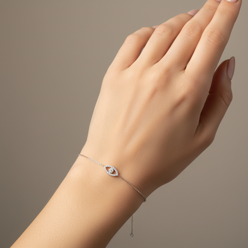925 Sterling Silver Evil Eye Bracelet for Women – Minimalist Protection Charm Jewelry | Elegant Everyday Bracelet