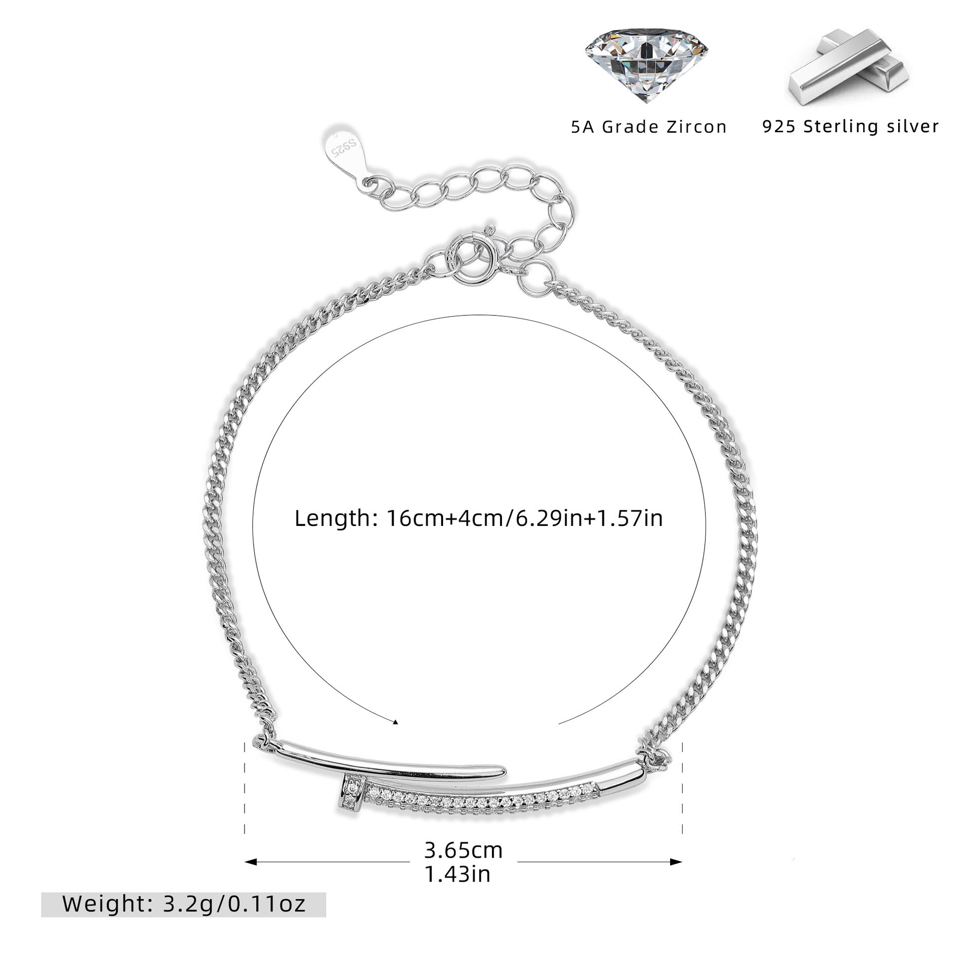 Zircon Rivet Silver Bracelet