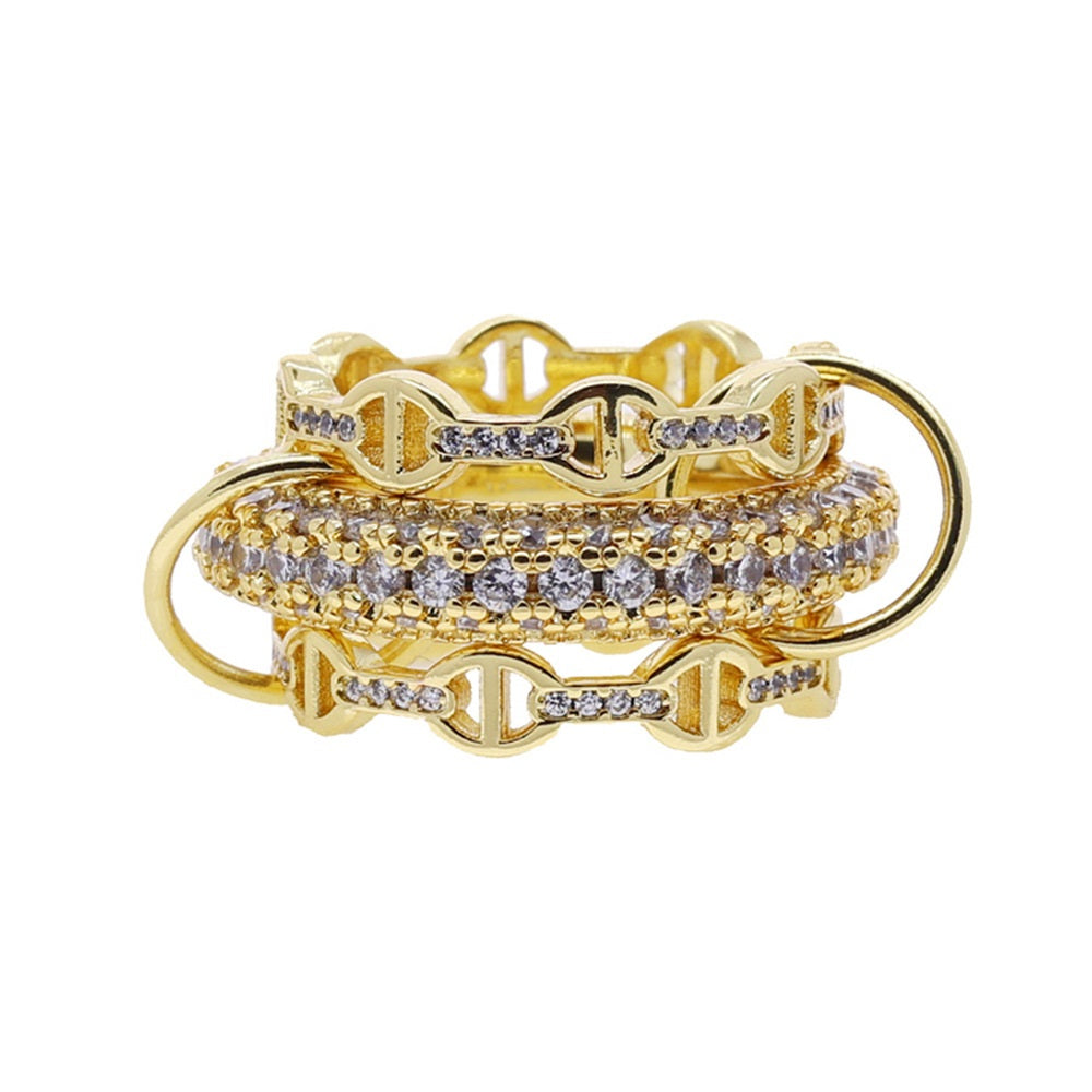 Gold Chain Ring Set for Women – Crystal Zircon Tassel Double Finger Ring
