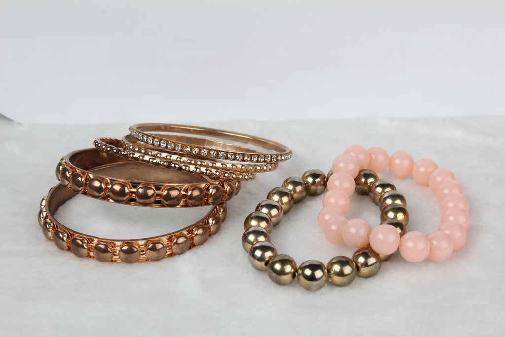 Retro Rhinestone Bangle Bracelet Set | Burnished Gold