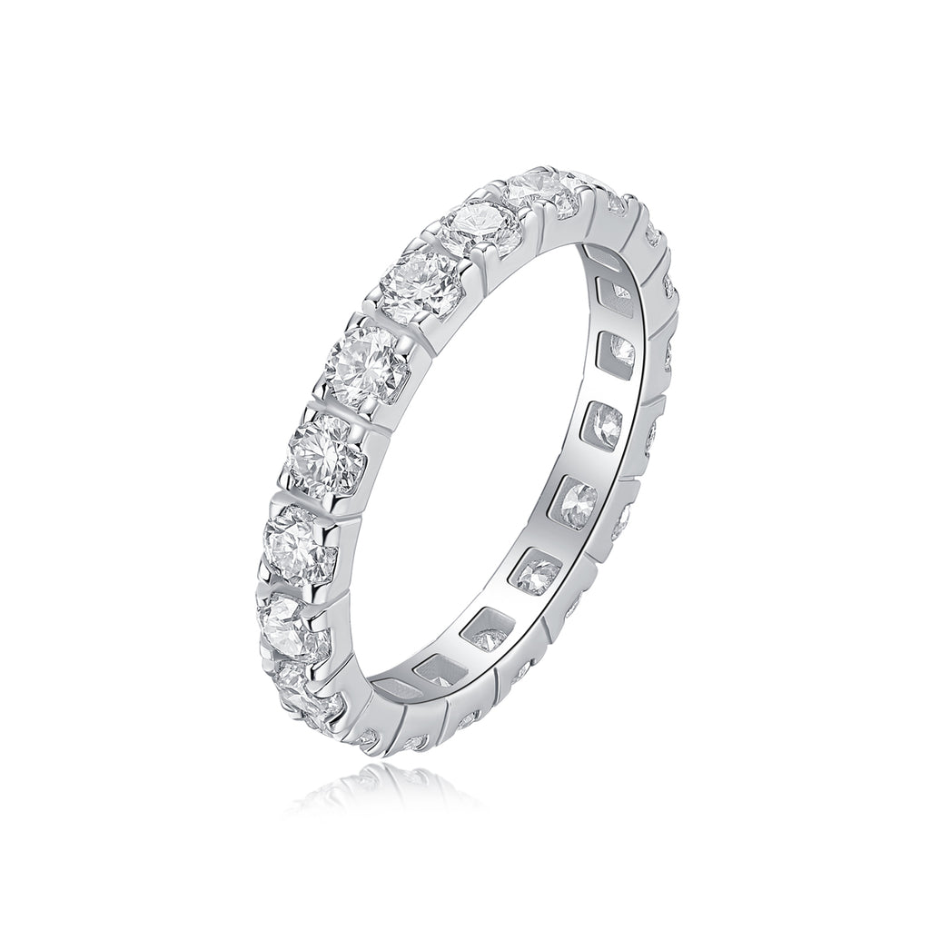 925 Sterling Silver Eternity Ring for Women – Full Round Cut Band Ring | Luxury Stackable Wedding Jewelry