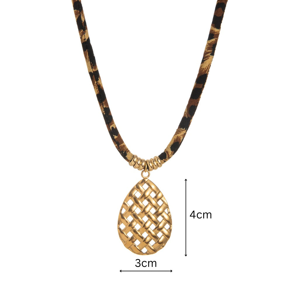 Geometric Pendant Rope Necklace | Leopard Print Statement | Luvia