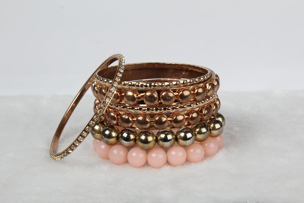 Retro Rhinestone Bangle Bracelet Set | Burnished Gold