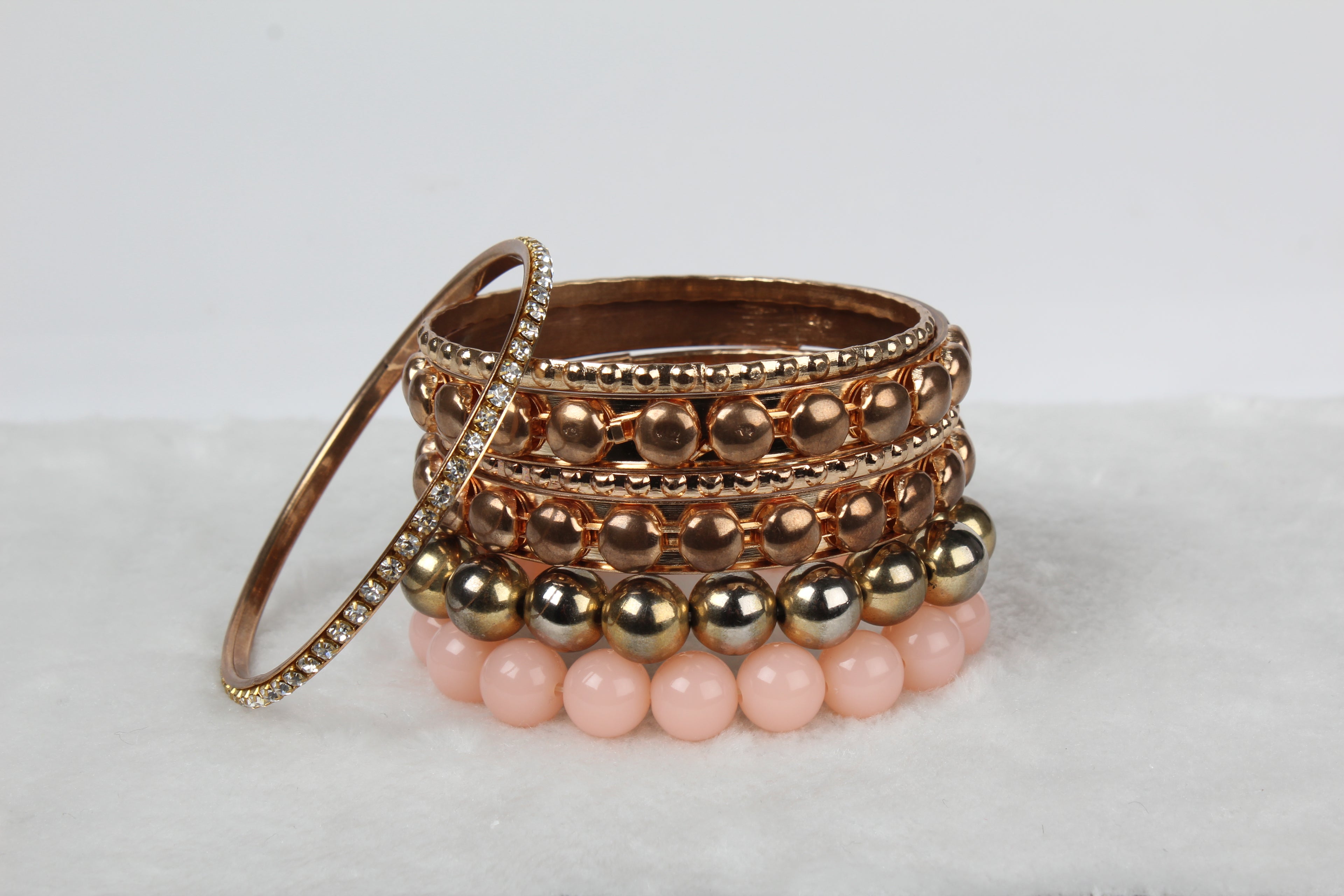 Retro Rhinestone Bangle Bracelet Set | Burnished Gold
