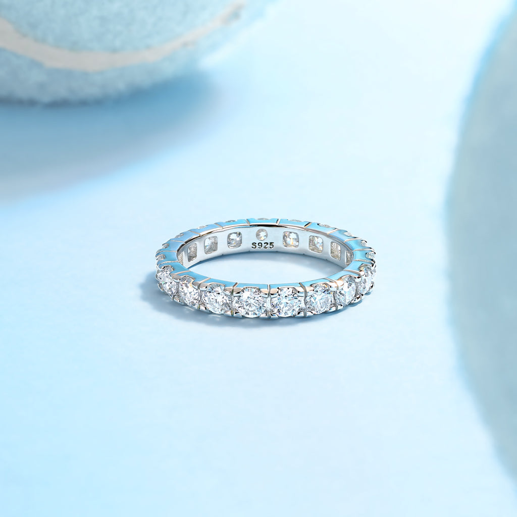 925 Sterling Silver Eternity Ring for Women – Full Round Cut Band Ring | Luxury Stackable Wedding Jewelry