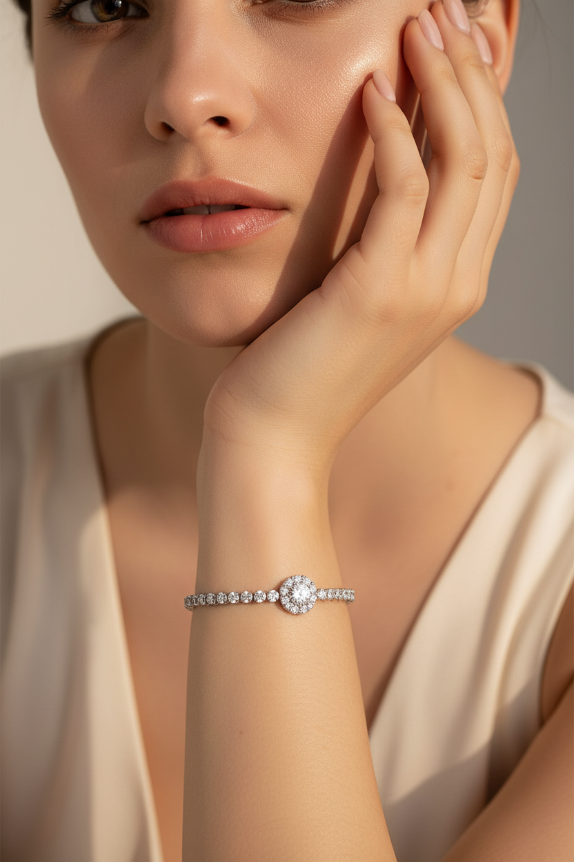 925 Sterling Silver Tennis Bracelet for Women – Round Cut Diamond Look Bracelet | Elegant Minimal Jewelry