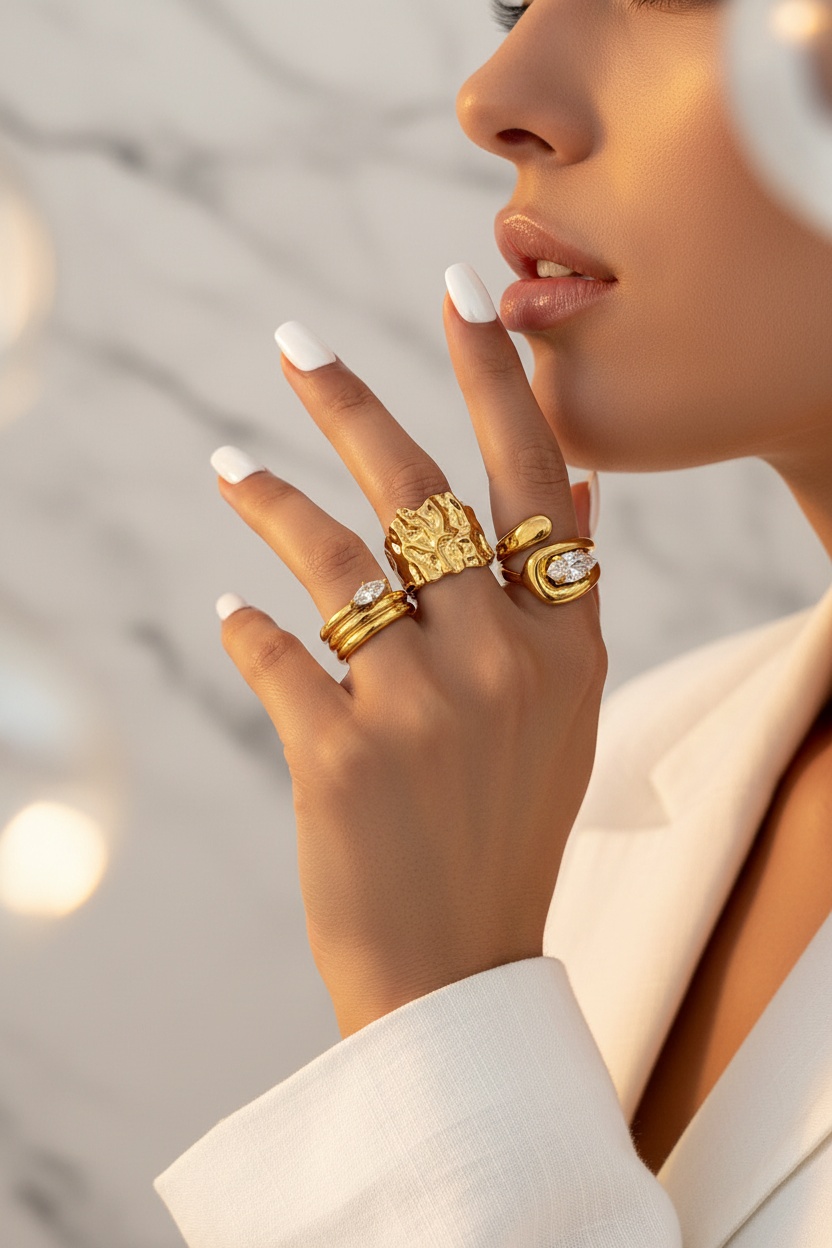 Luxury Gold Statement Rings Set for Women – Bold Elegant Designer Rings